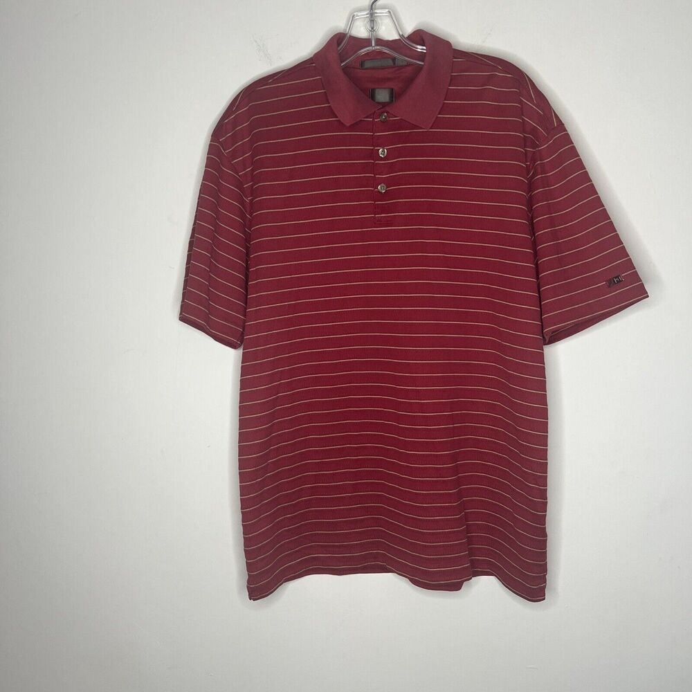 Nike Dri Fit Tiger Woods Men’s Polo Shirt Red Striped Large Golf Short Sleeve